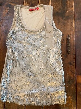 New York & Company Light Gray Top with Sequin Front